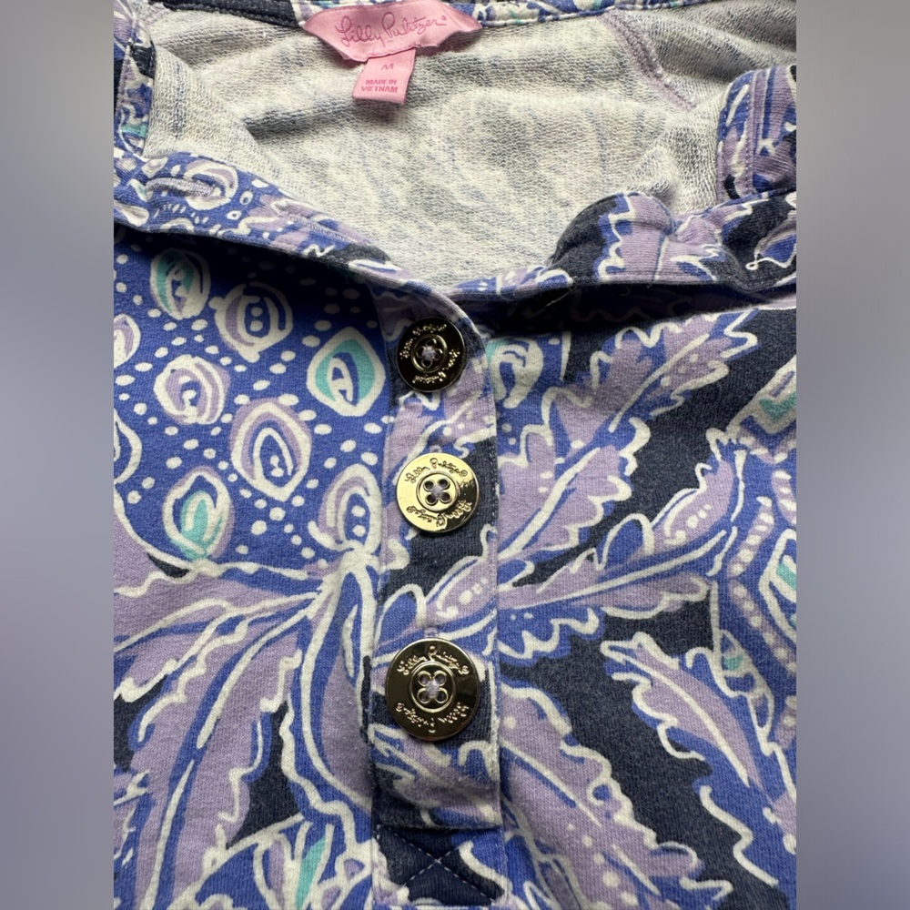 Lilly Pulitzer size M paisley pattern purple 1/4 zip pullover light sweatshirt. - Picture 4 of 8